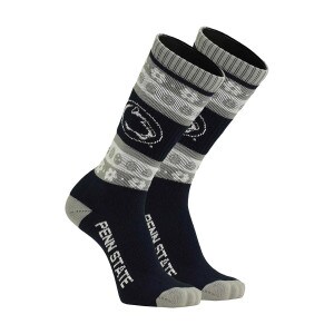 navy, gray, and white socks with Easter eggs, Penn State, and Athletic Logos